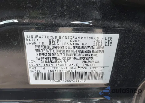 2025 Nissan Sentra Sv из США, поврежденный, VIN 3N1AB8CV8SY211642